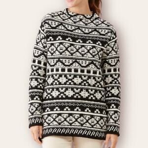 J.Jill Tribal Print Wool Blend Black & White Mock Neck Sweater Size M